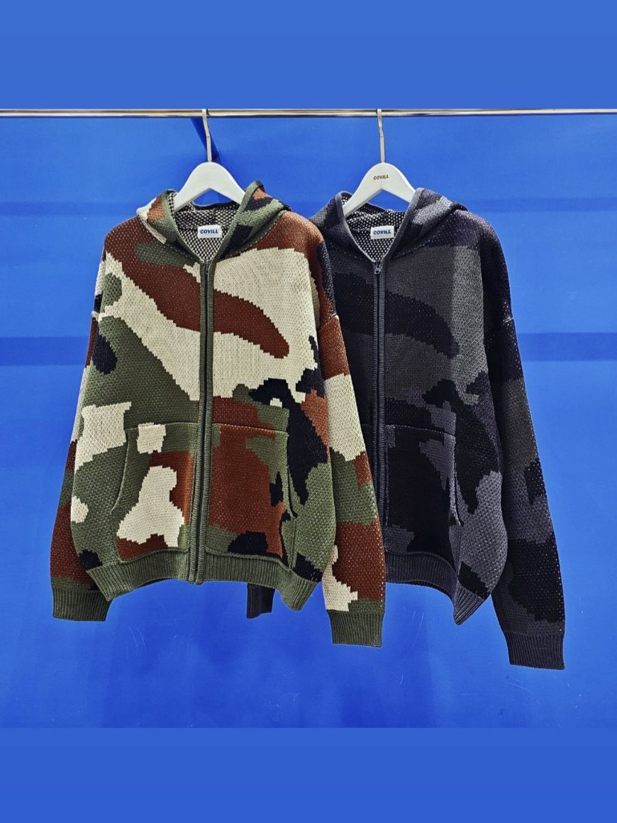 迷彩連帽拉鍊針織外套 COVILL-233JK