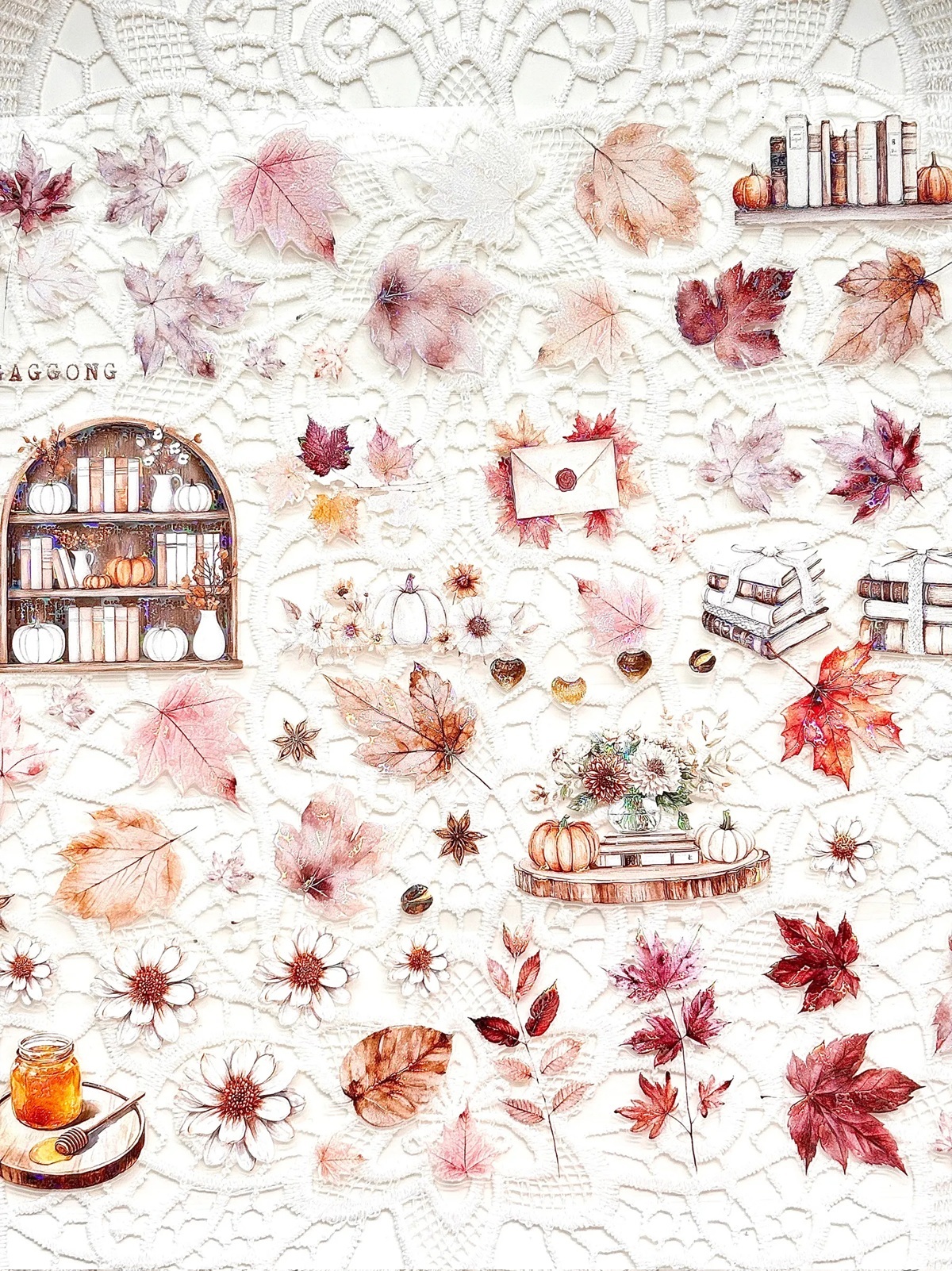 韓國 ggaggong．秋日落葉 6cm割型亮面PET紙膠帶  <只有整捲>