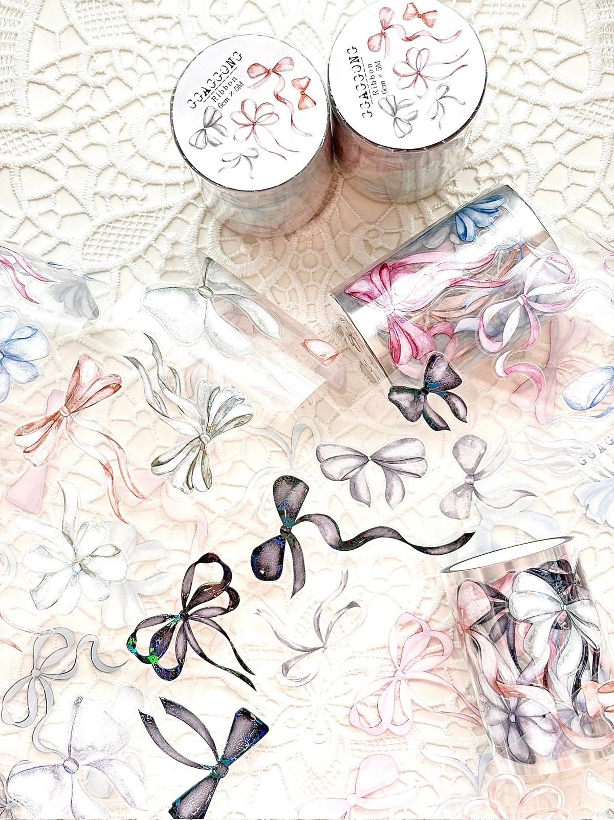 韓國 ggaggong．緞帶 6cm割型亮面PET紙膠帶  <只有整捲>