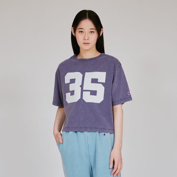 女款-CASUAL 寬版印花短版短袖TEE-深藍色（CW-C303-370）