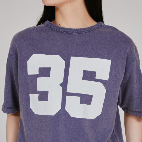 女款-CASUAL 寬版印花短版短袖TEE-深藍色（CW-C303-370）