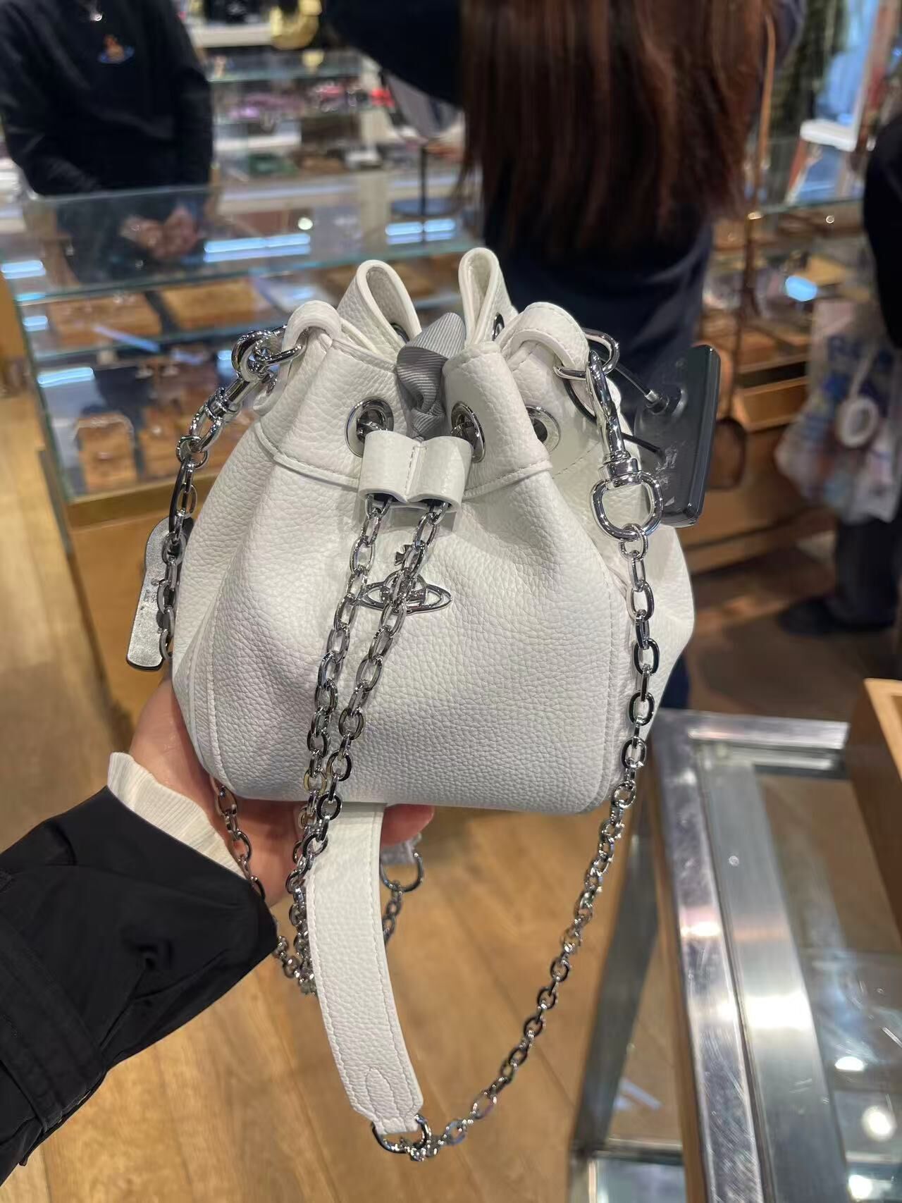 Vivienne Westwood Chrissy small bucket bag white