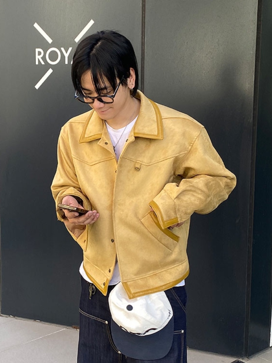 麂皮尖領夾克外套