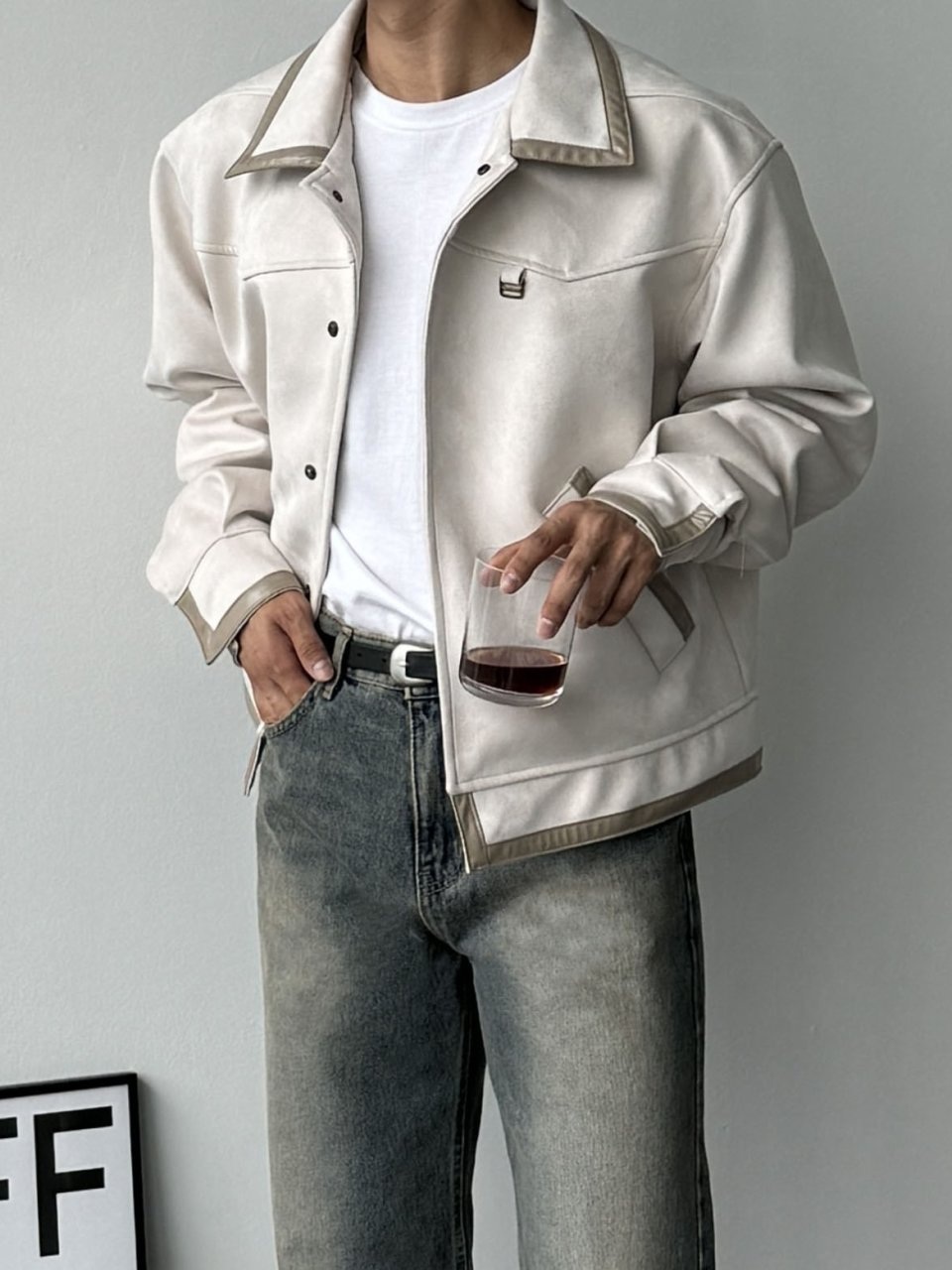 麂皮尖領夾克外套