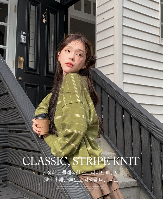 早秋預訂｜條紋V領寬鬆針織衫