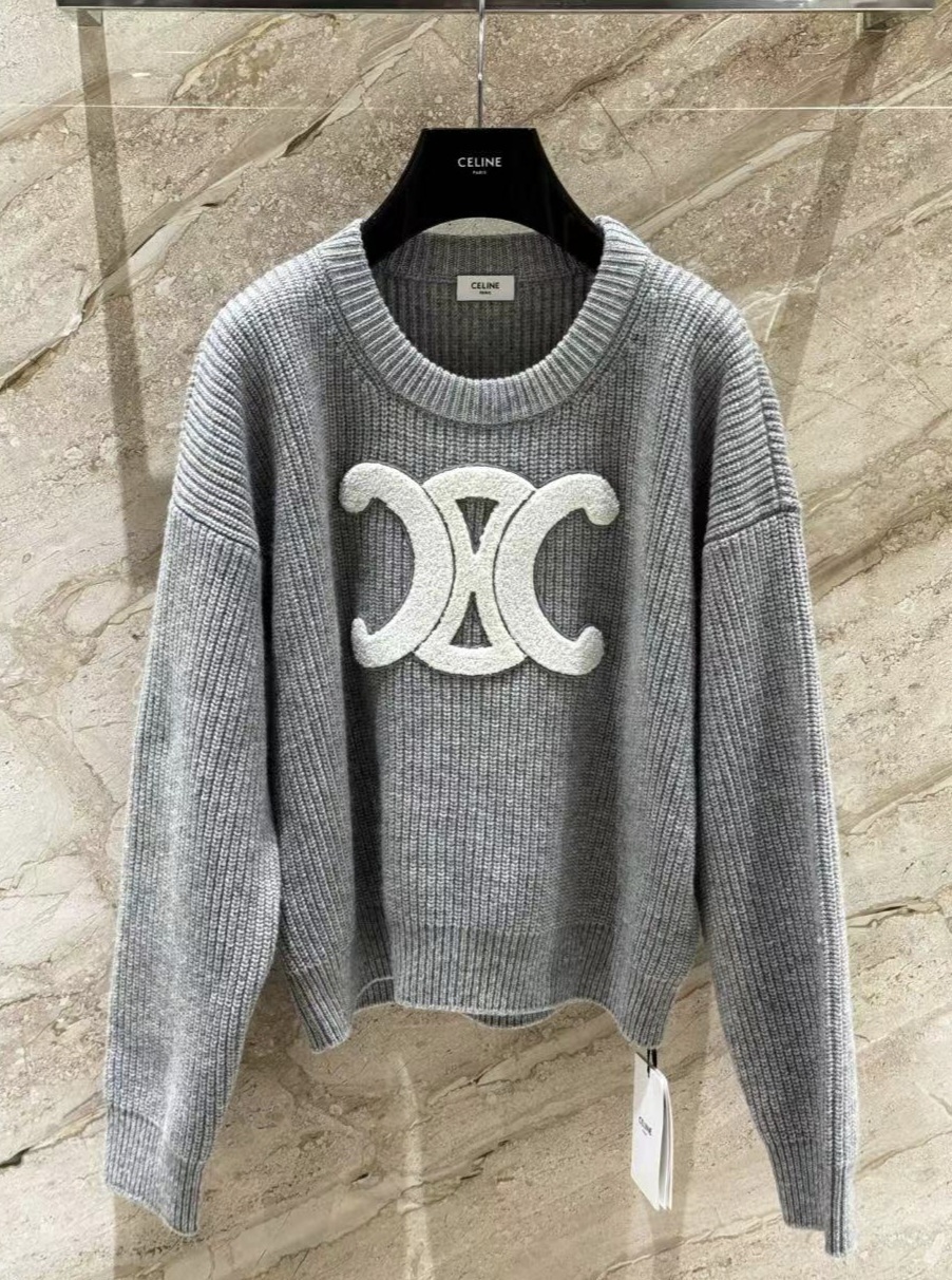 CELINE 立體Logo 灰色 針織上衣