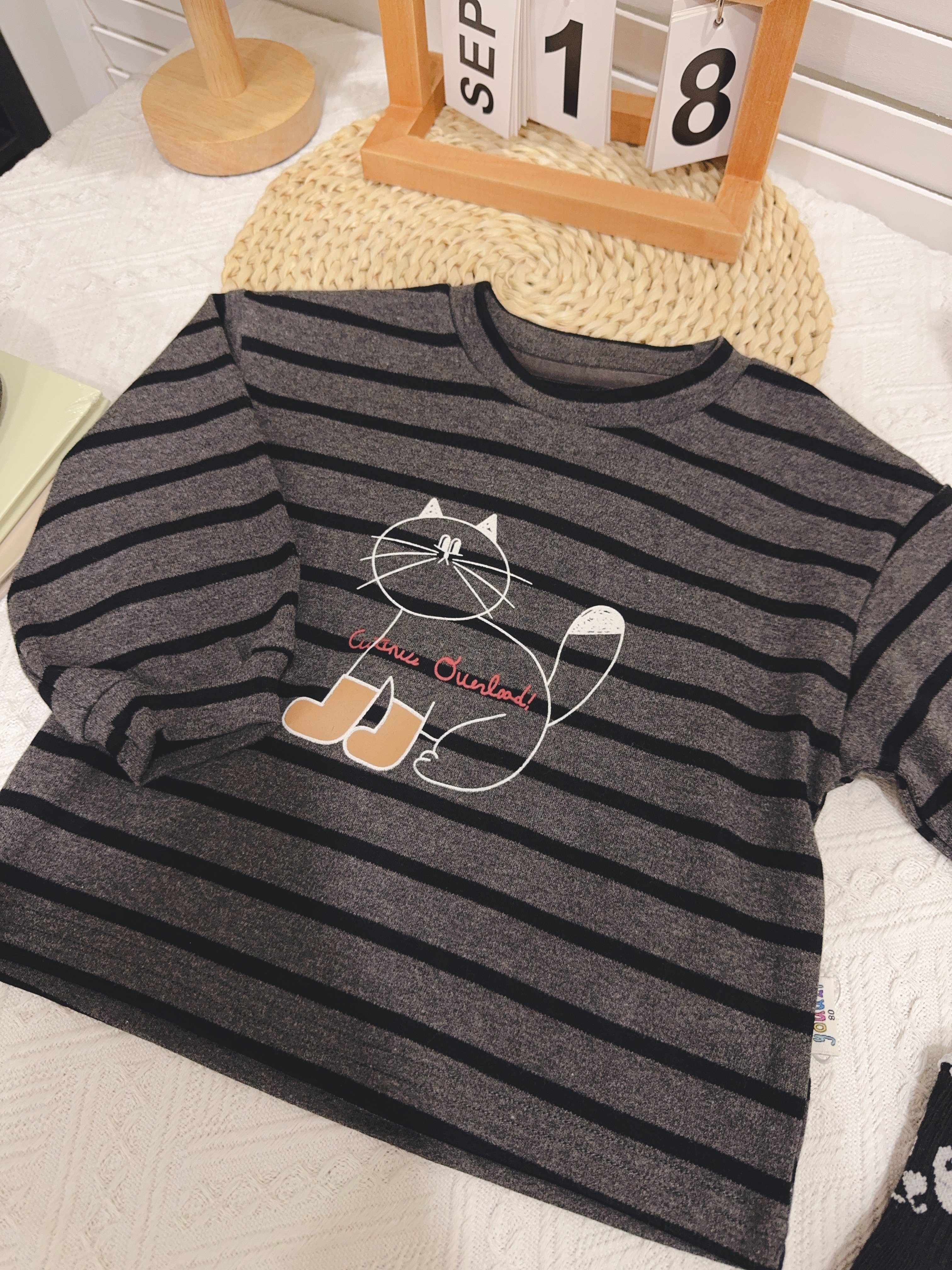 YZ35013條紋雨鞋貓咪上衣c151