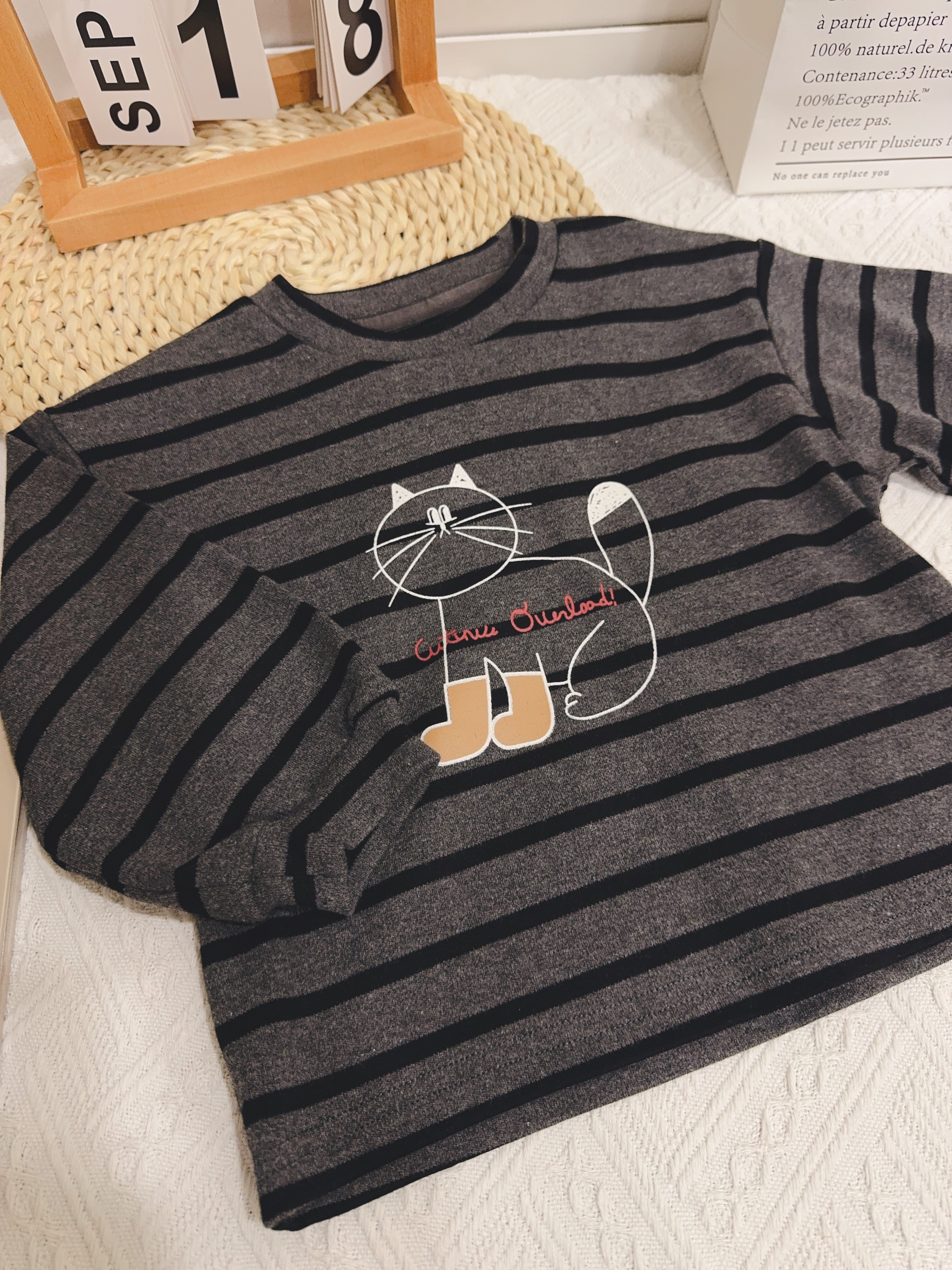 YZ35013條紋雨鞋貓咪上衣c151