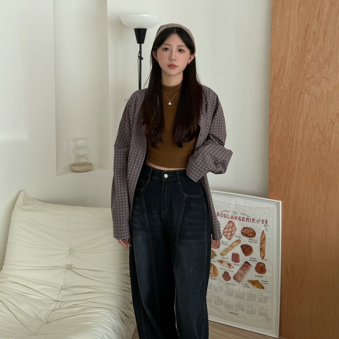 冷色輪廓 小鐵牌低調格紋襯衫