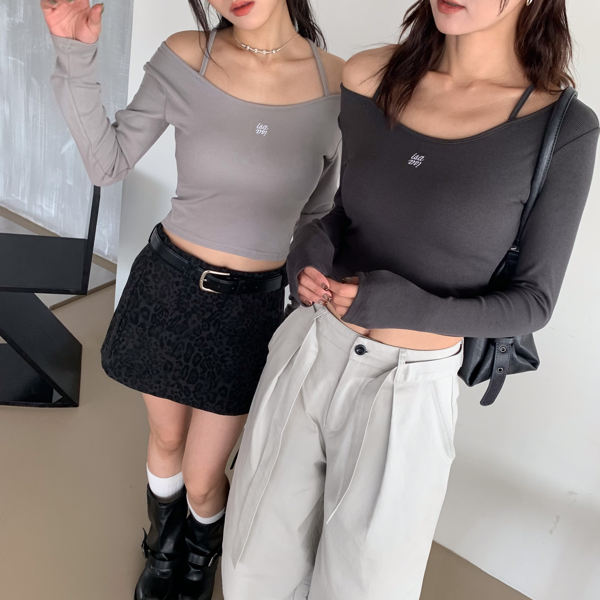 ISA_【ISA MADE】logo刺繡(附胸墊)微醺一字領吊帶_51002