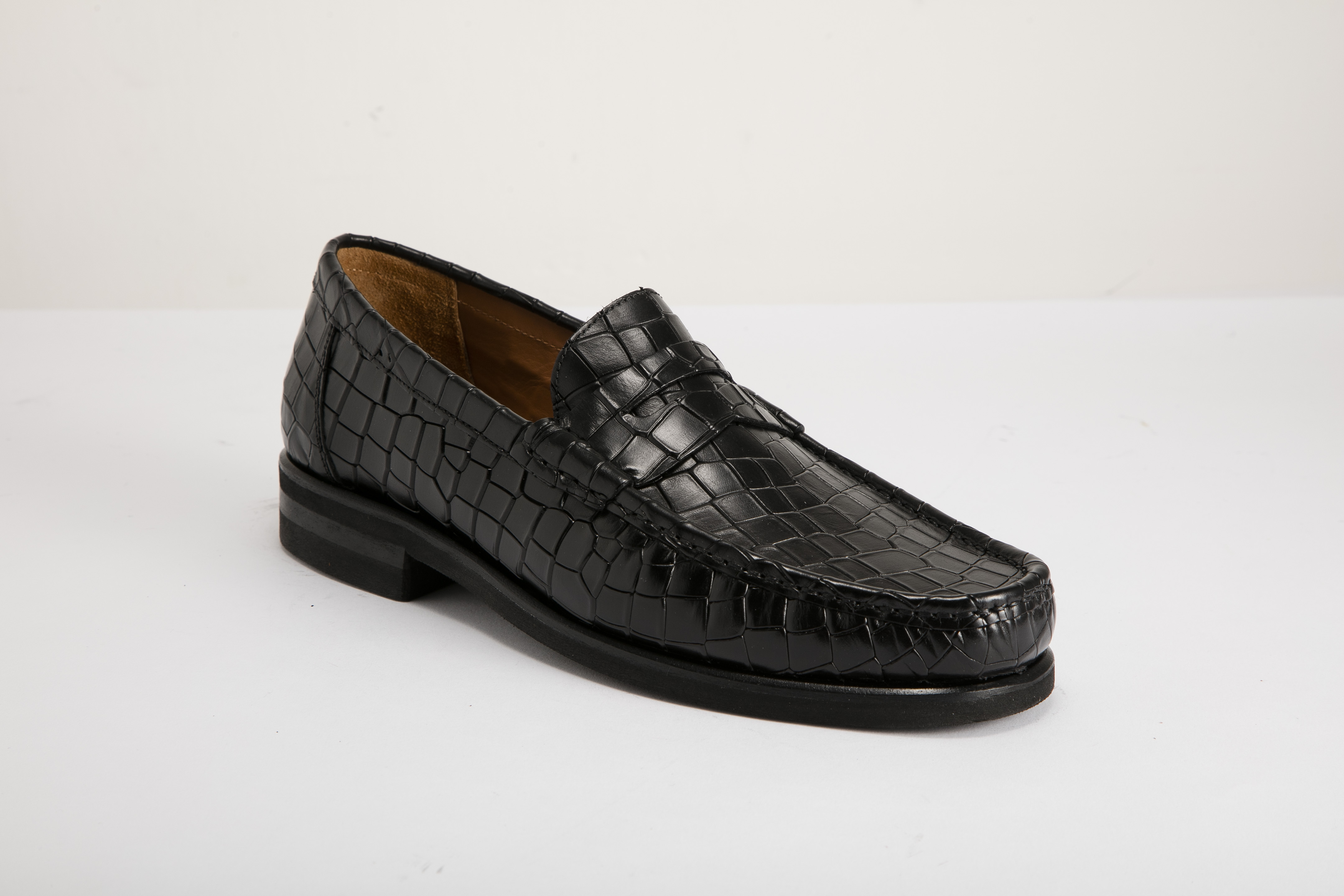 Bettaccini - 男裝鱷魚壓紋便士樂福鞋 VASTO-BK