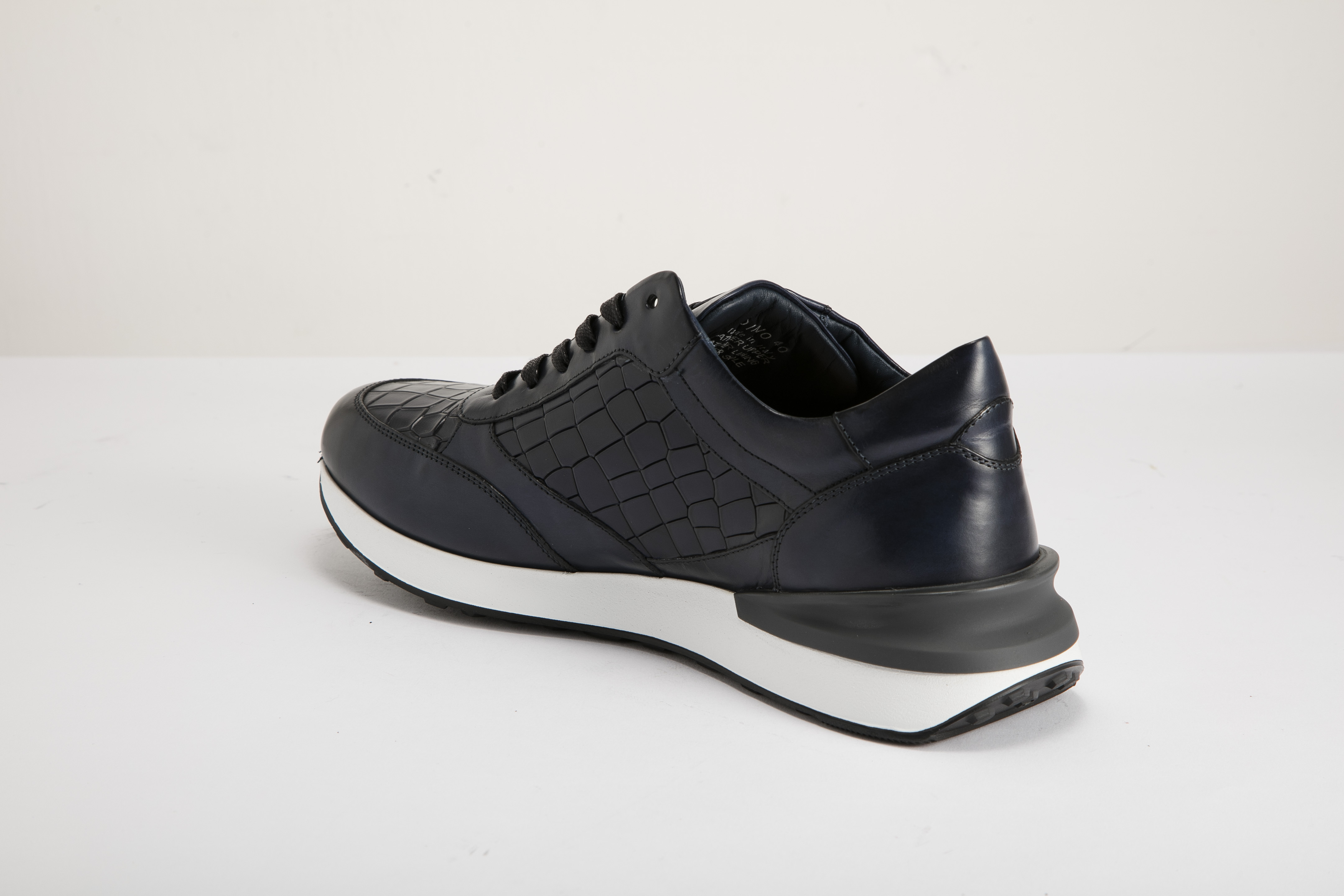 Bettaccini - 男裝藍色鱷魚壓紋綁帶超輕運動皮鞋 DINO-Navy
