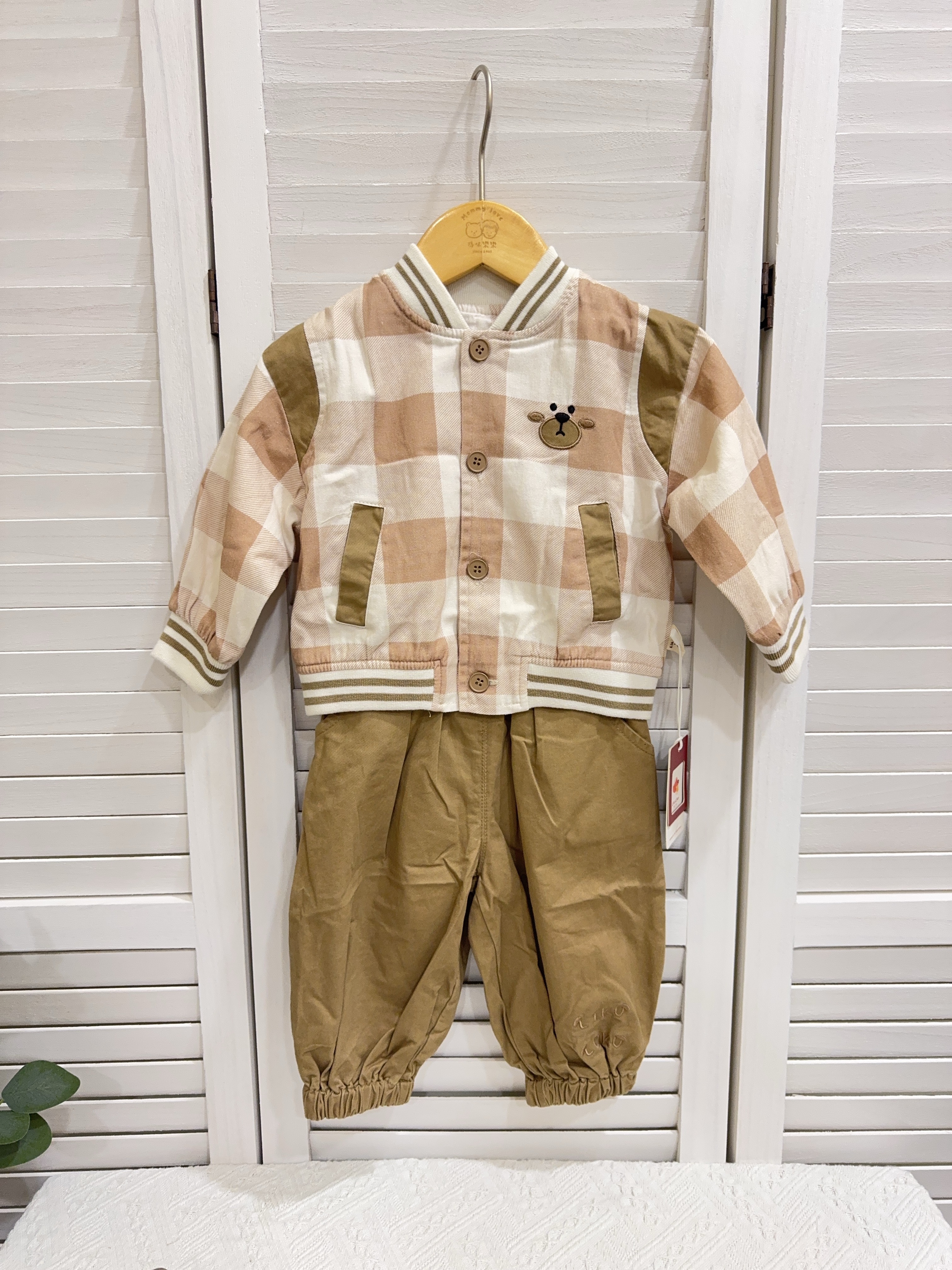 3523格子熊熊兩件套裝c166