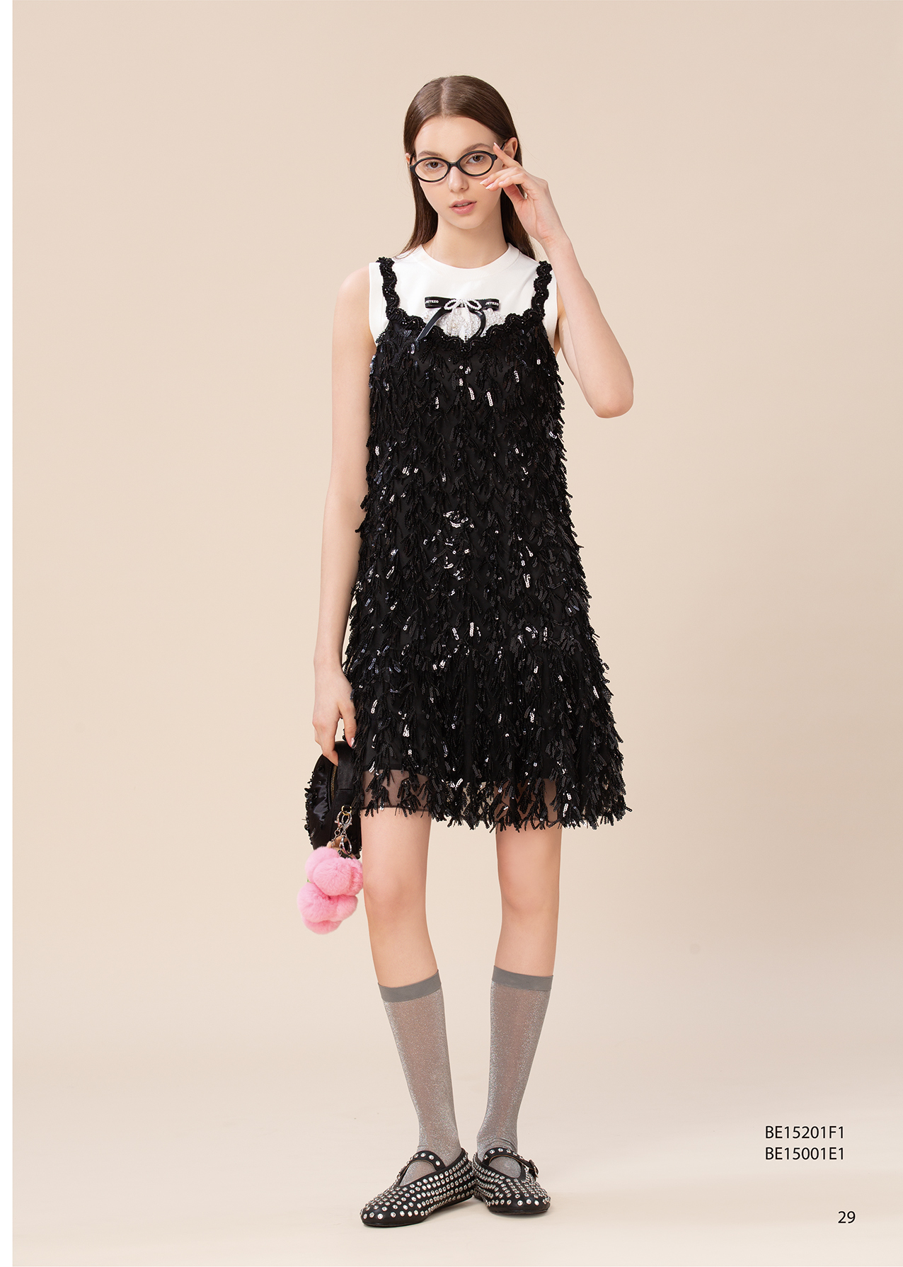 BE15001E1 藝術館之旅流蘇亮片短洋