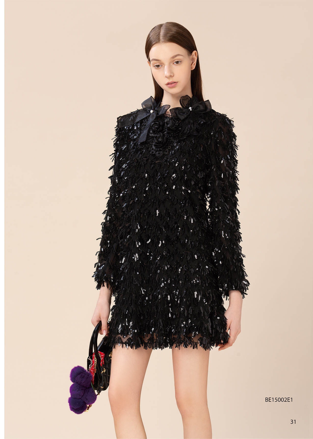 BE15002E1 藝術家之旅流蘇亮片長袖短洋