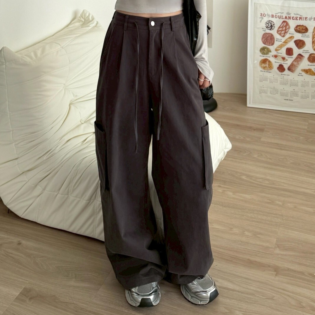 自訂款!課堂之外 大口袋抽繩工裝褲