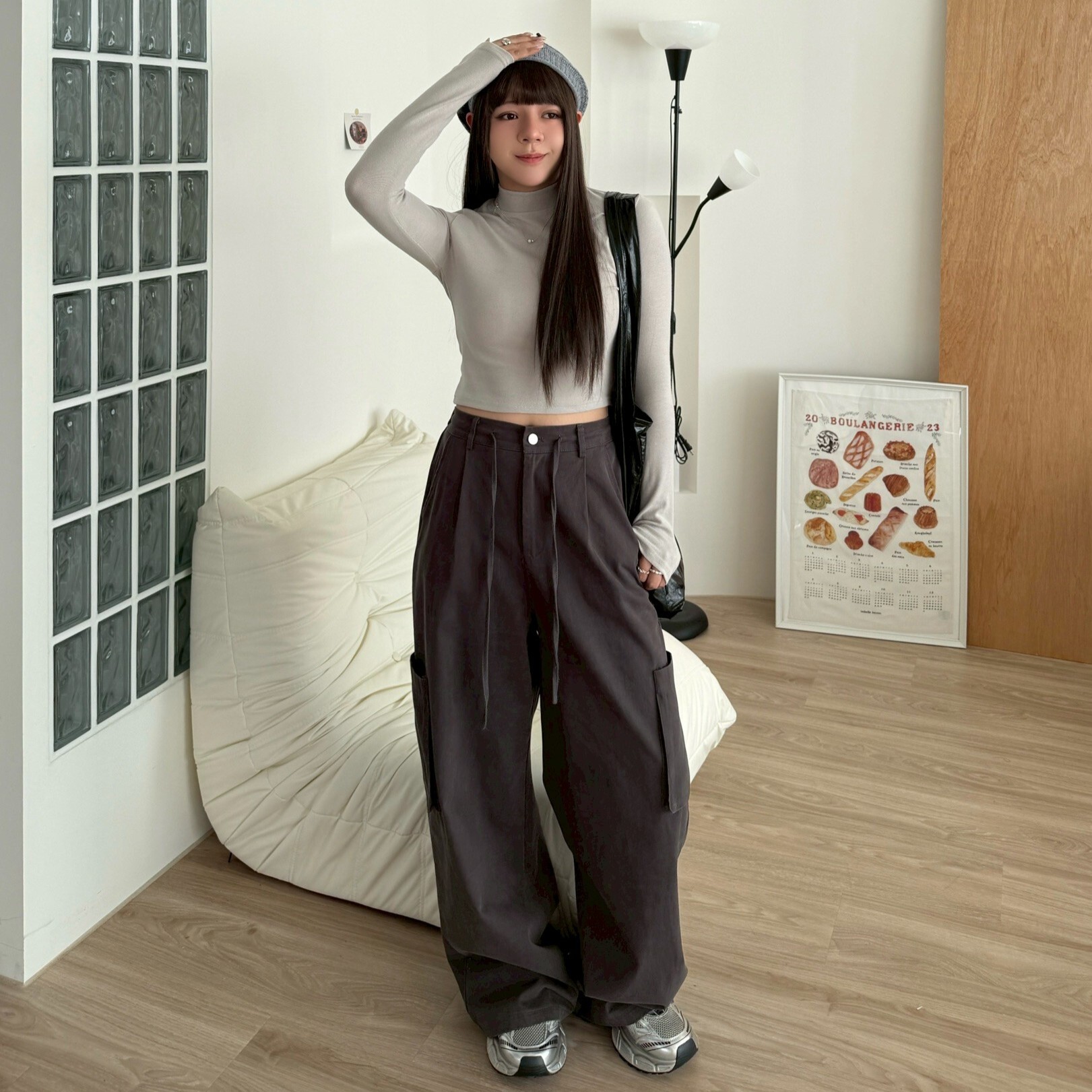 自訂款!課堂之外 大口袋抽繩工裝褲