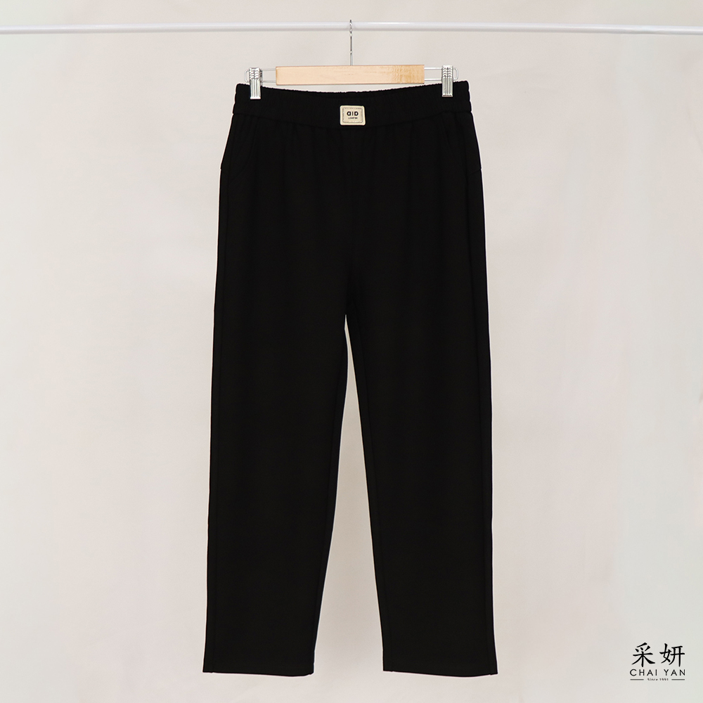 字母水鑽布標鬆緊腰窄管長褲