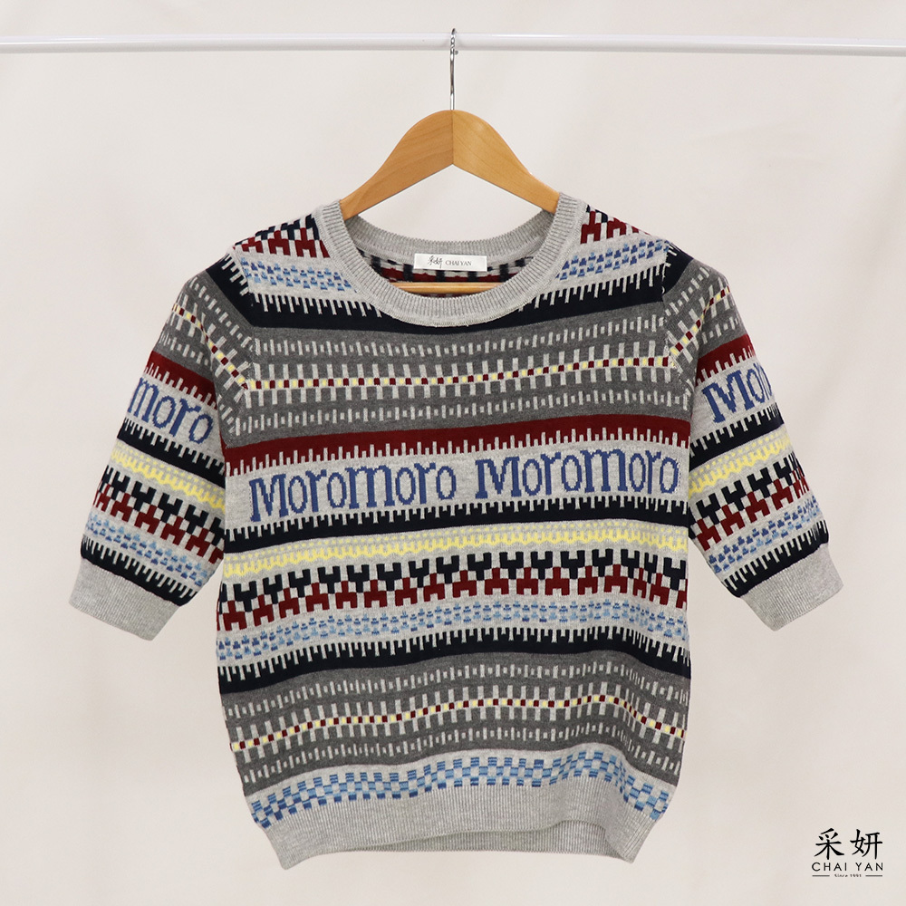 字母幾何圖騰針織圓領半袖上衣