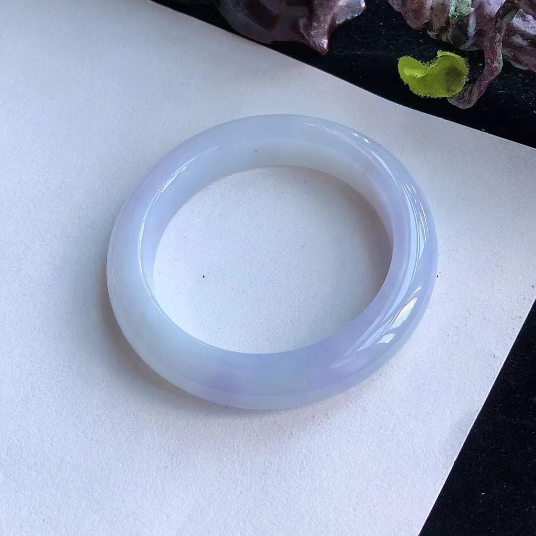 冰糯淡紫底翡翠正圈手鐲,天然翡翠A玉, 緬甸玉, Jade, Jadeite