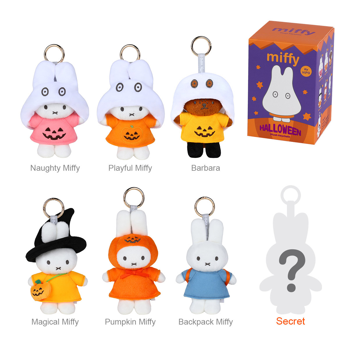 VIPO x Miffy Halloween 怪誕搗蛋系列 毛絨公仔吊飾端盒 【內有6個盲盒】-MIF37512X6
