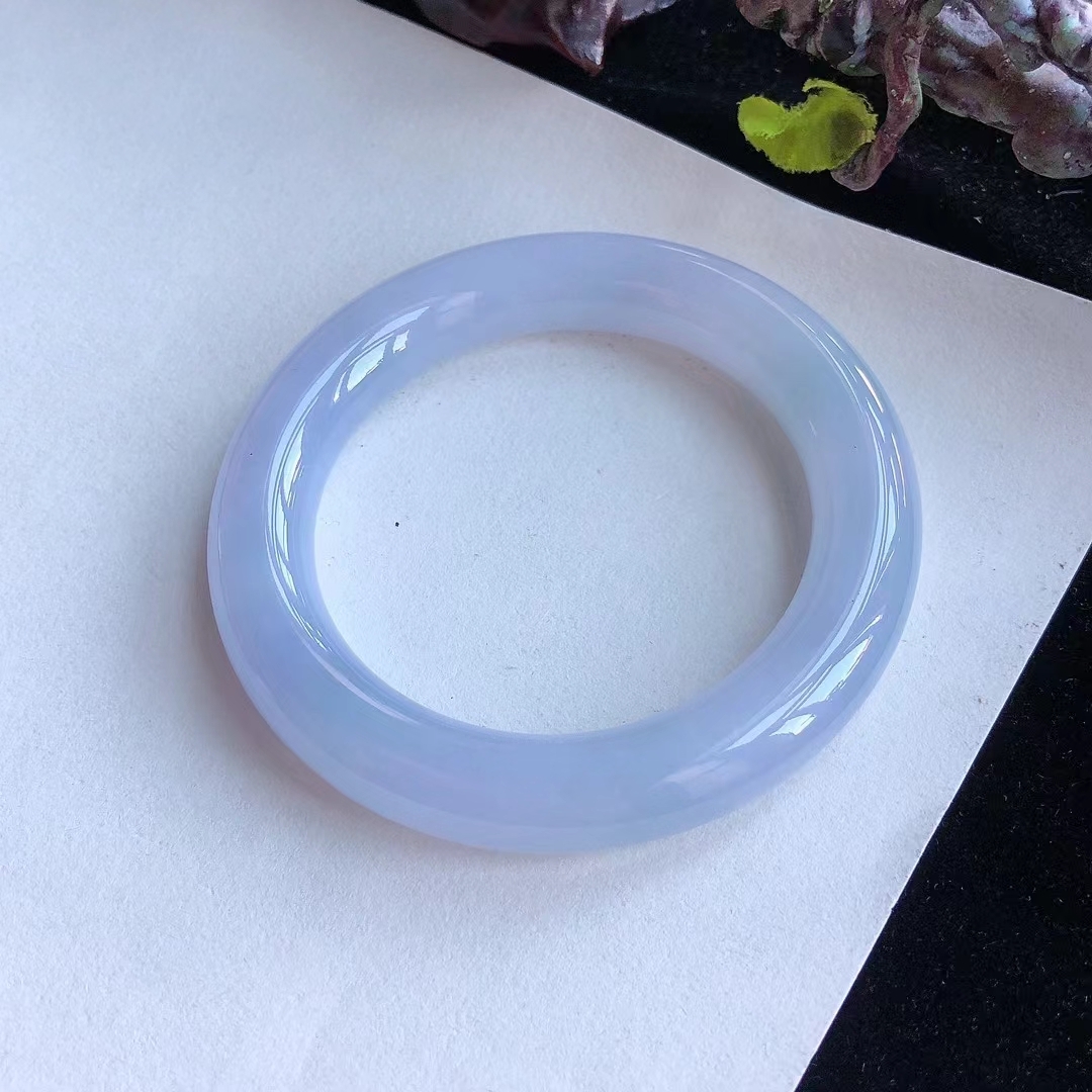 104267 55.5mm冰糯種紫羅蘭翡翠圓條手鐲