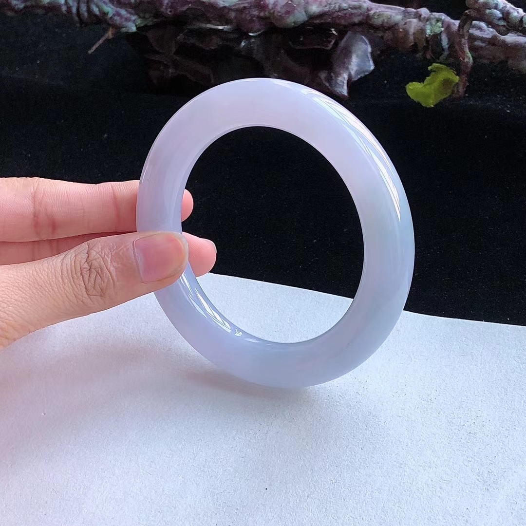 104267 55.5mm冰糯種紫羅蘭翡翠圓條手鐲
