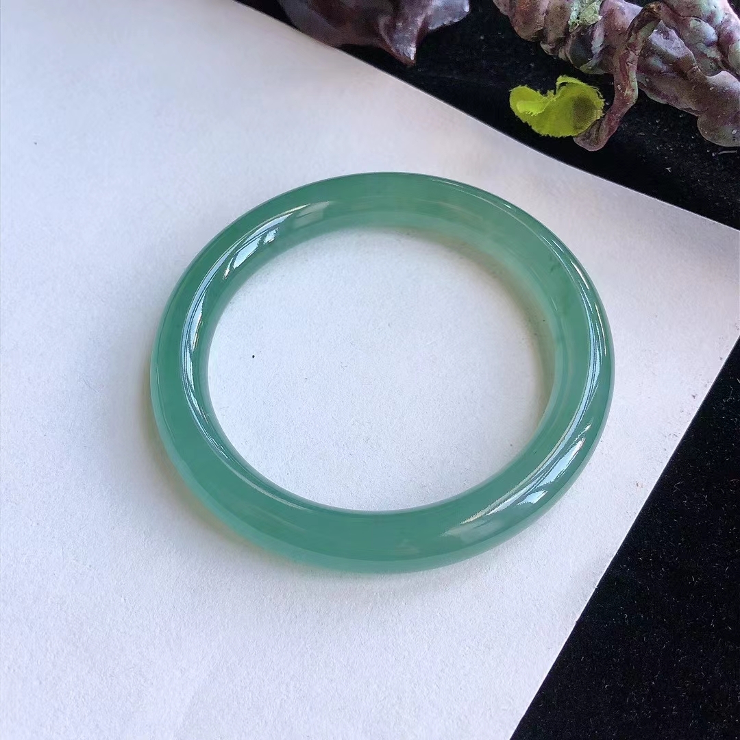 冰種晴水綠翡翠圓條手鐲,天然翡翠A玉, 緬甸玉, Jade, Jadeite