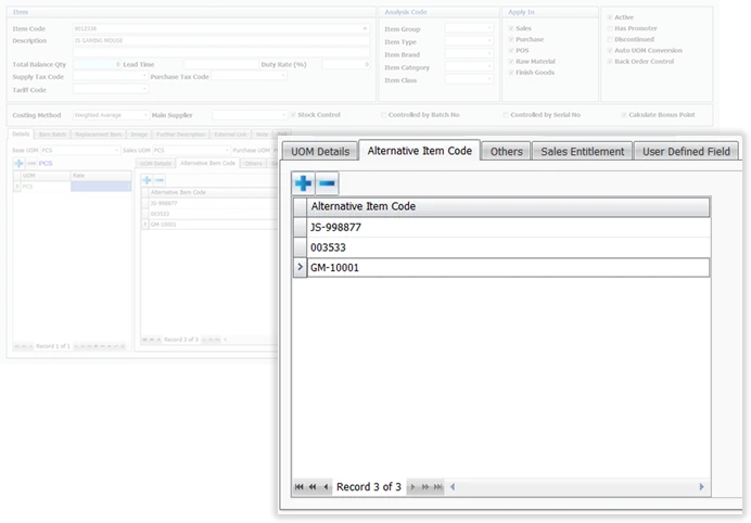 Unlimited Alternative Item Codes