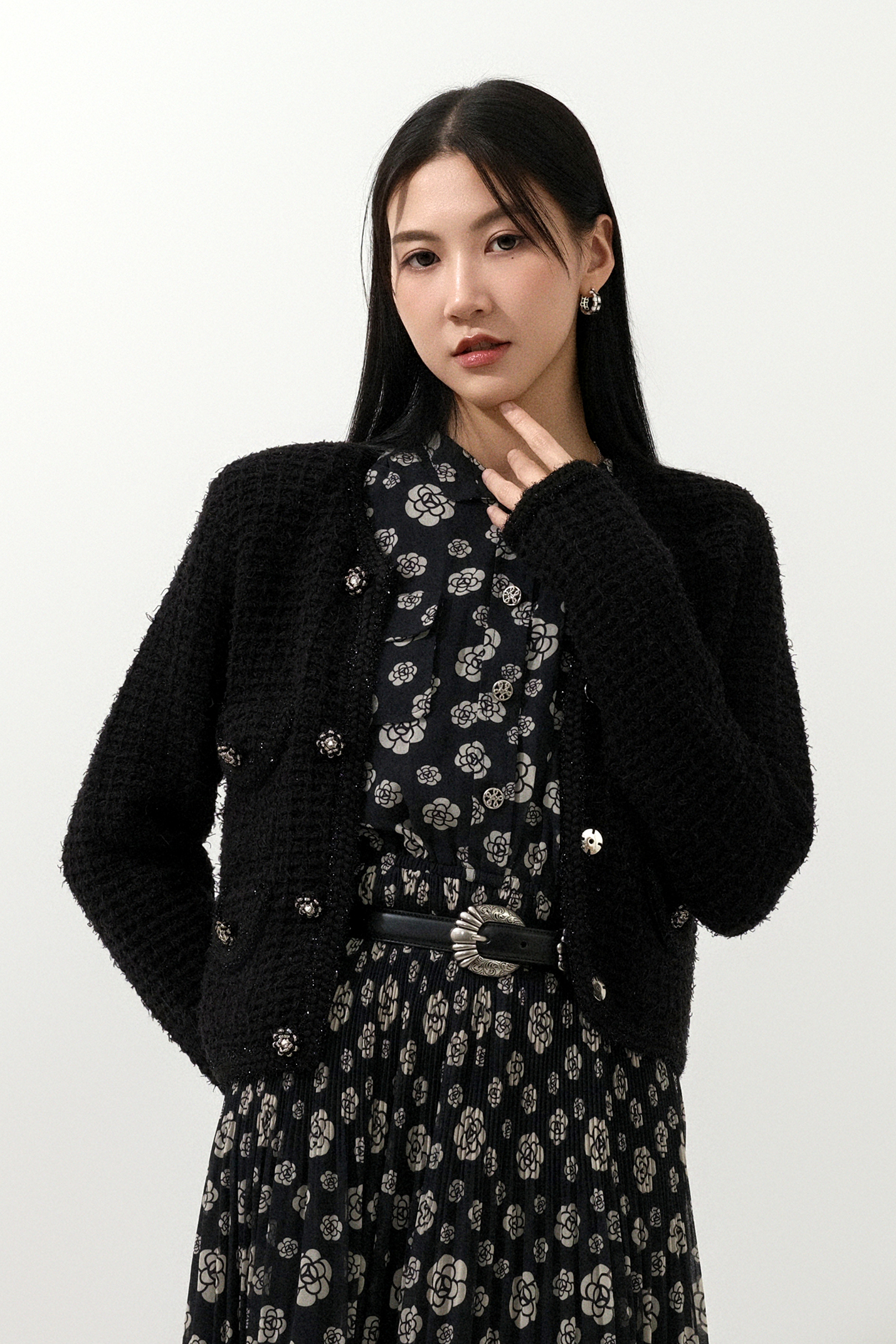 小香風格紋針織cardigan (現貨款式）