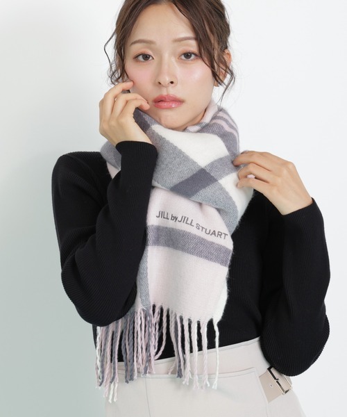 [預購]JILL by JILL STUART 刺繡Logo格紋圍巾