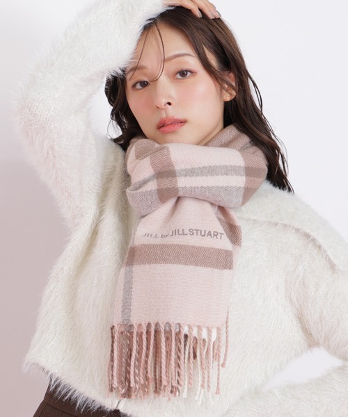 [預購]JILL by JILL STUART 刺繡Logo格紋圍巾