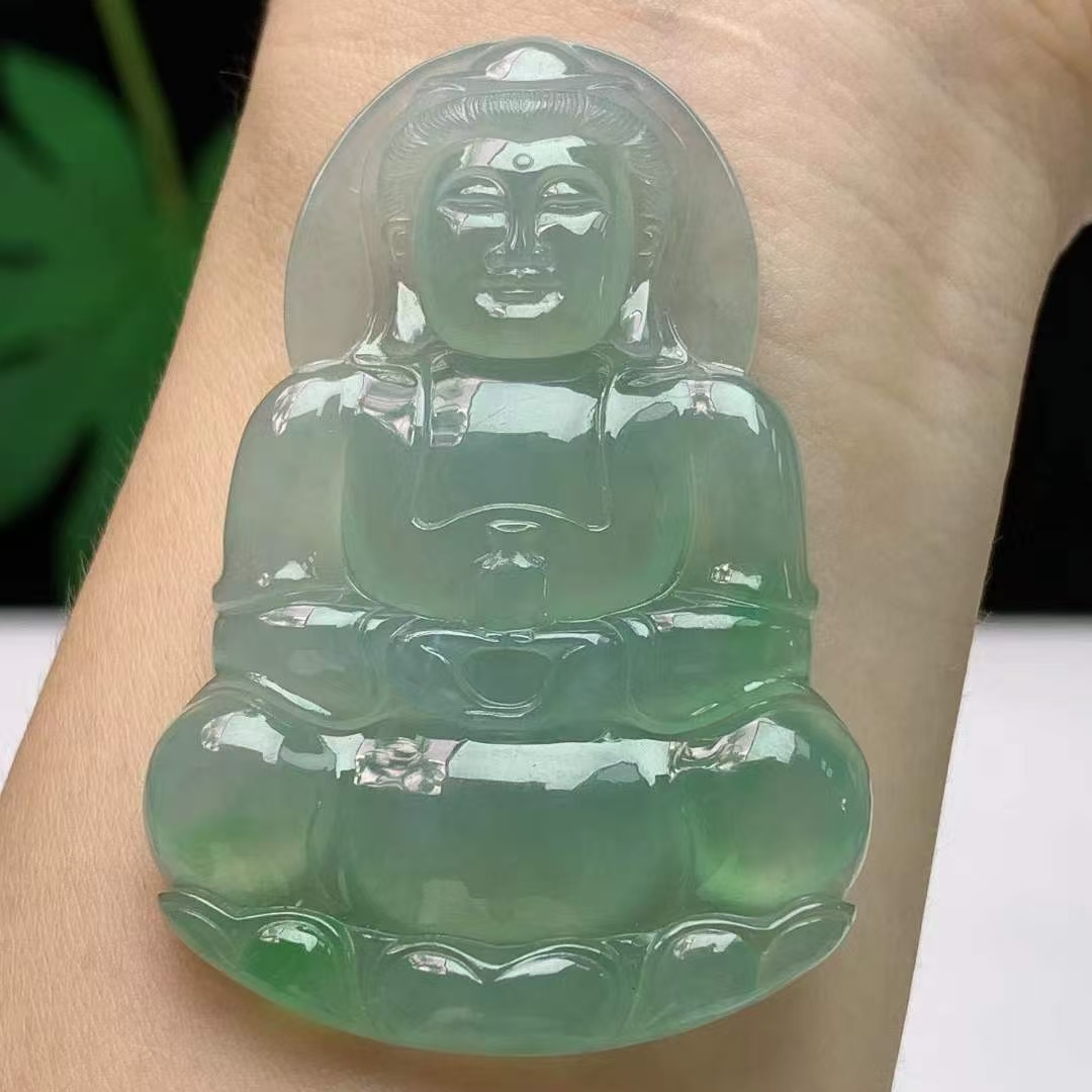 104329 翡翠冰種晴底飄綠觀音