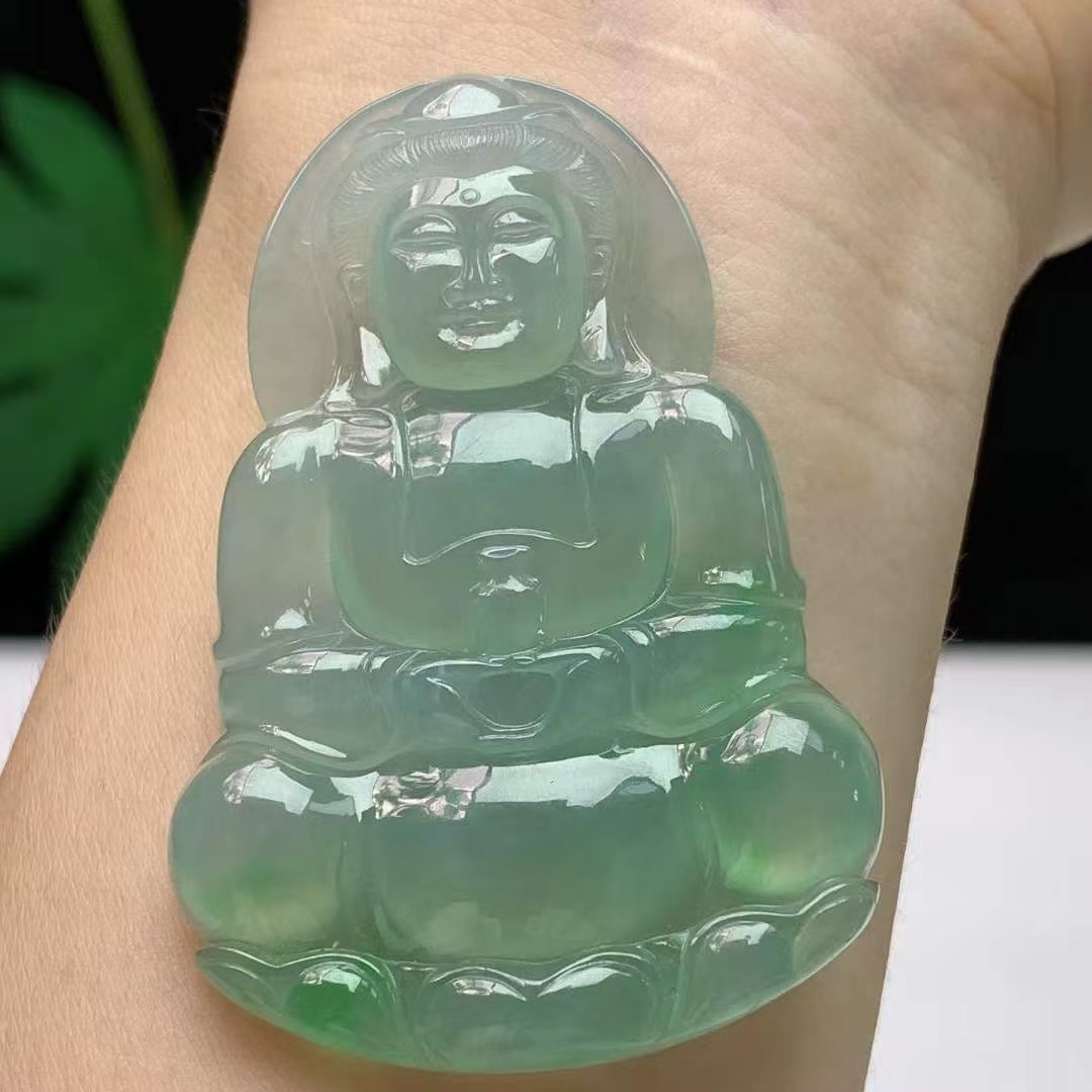 104329 翡翠冰種晴底飄綠觀音