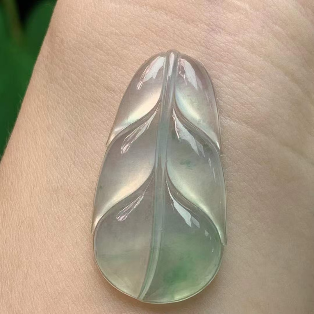 翡翠冰種飄花葉子,天然翡翠A玉, 緬甸玉, Jade, Jadeite