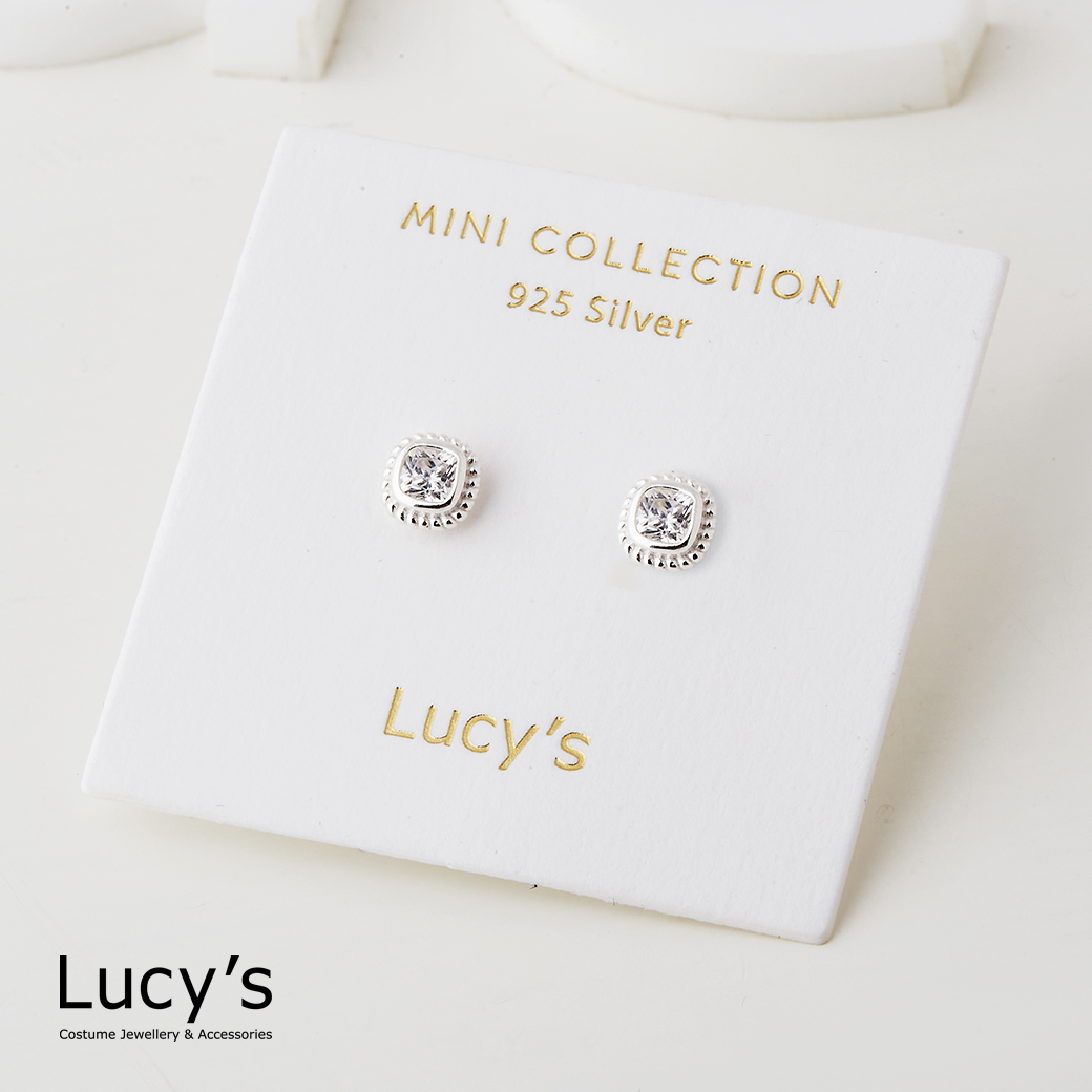 *925純銀〔輕銀系列〕花邊方鑽 耳環 (120958)