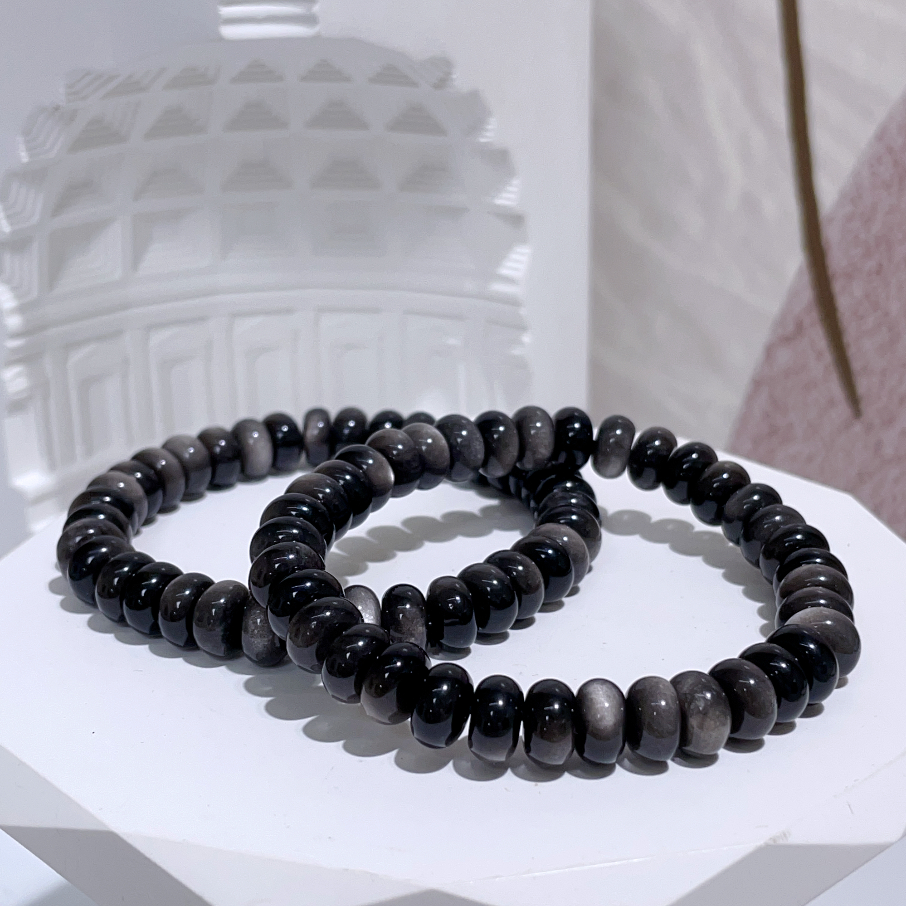 銀曜石藥片珠手串 8mm