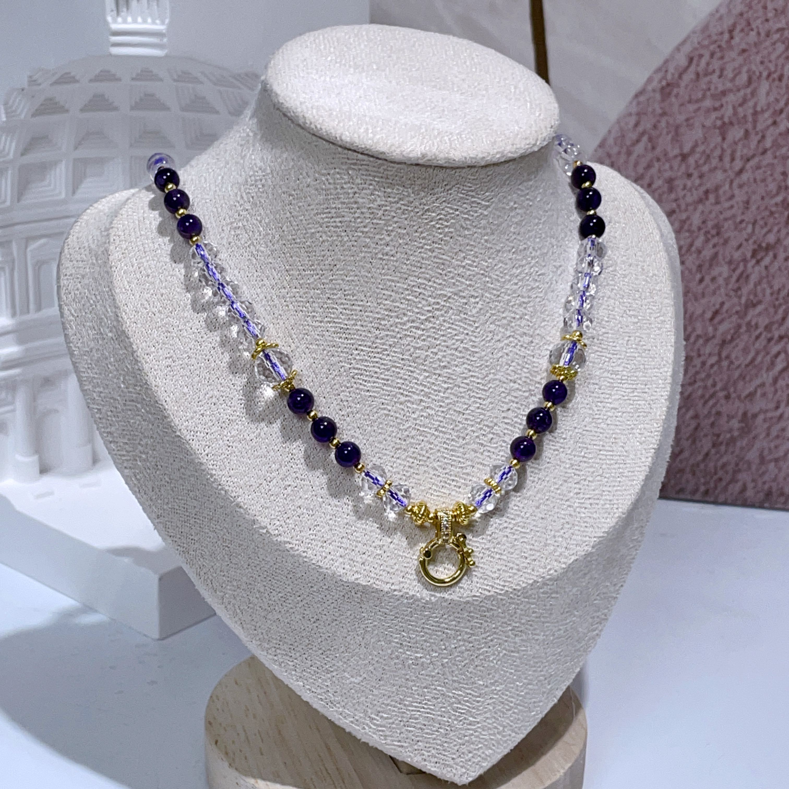 紫水晶拼白水晶萬能頸鏈
