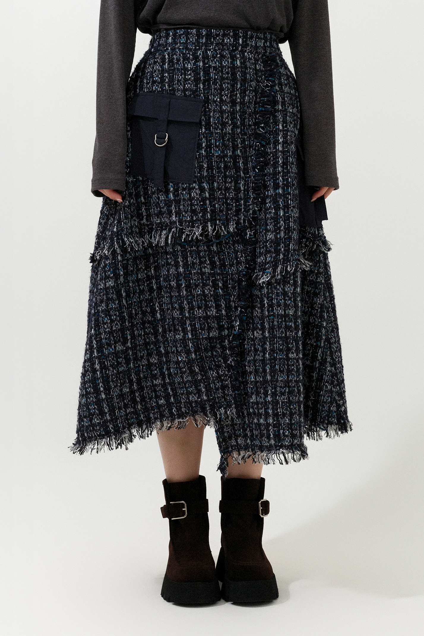 風褸軍袋披邊tweed裙（現貨款式）