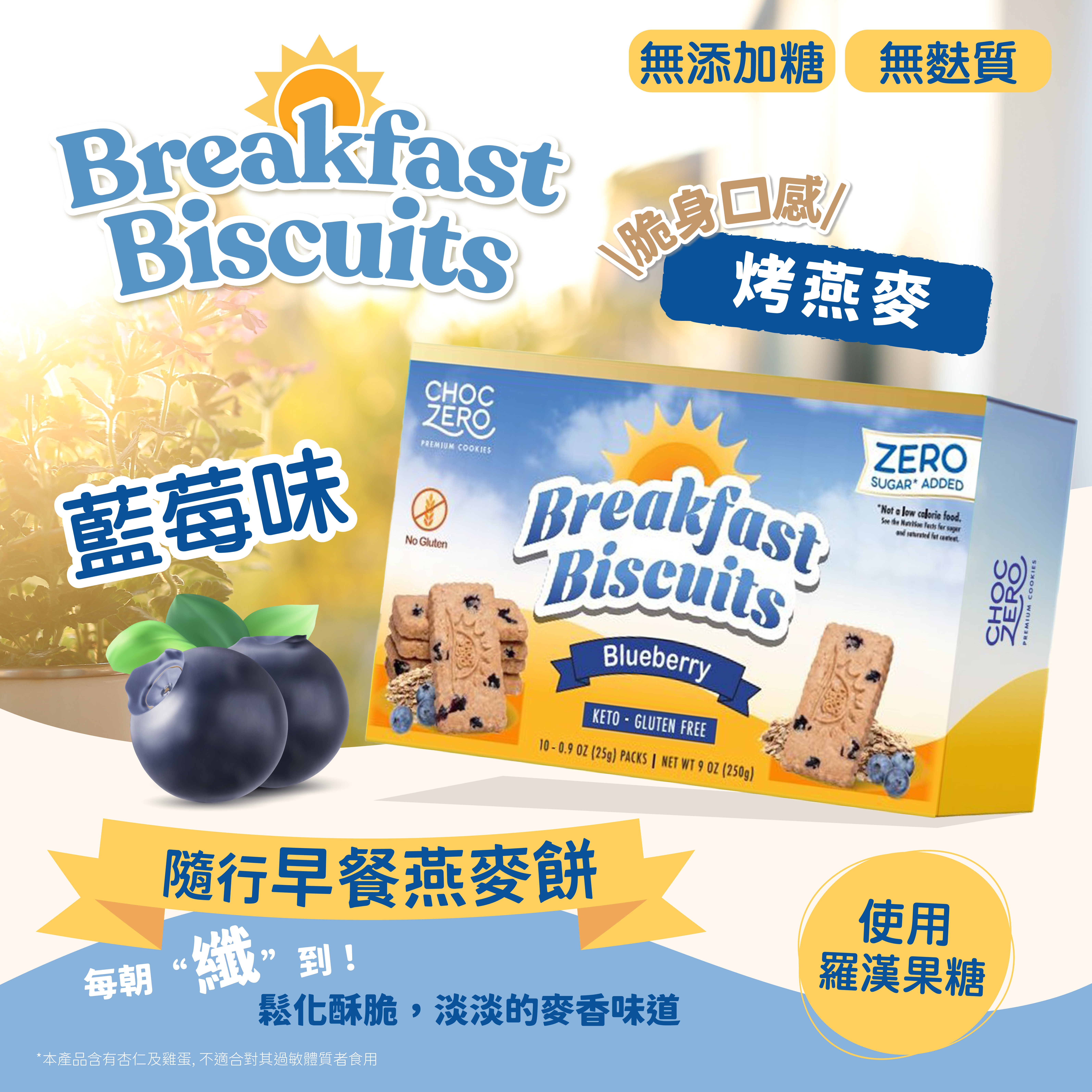 Choczero 藍莓 烤燕麥早餐餅乾  (脆身口感) 10小包 獨立包裝 250g