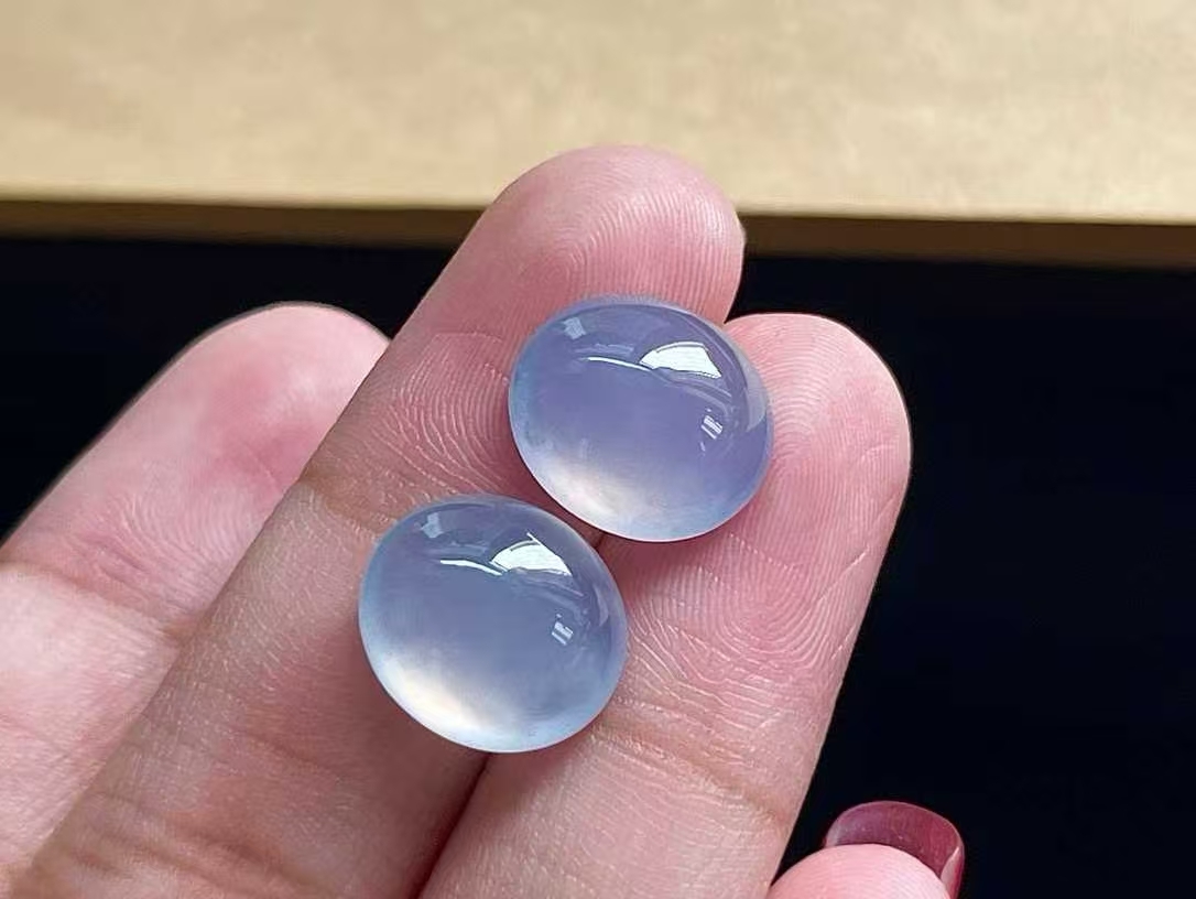 翡翠紫羅蘭蛋面一對,天然翡翠A玉, 緬甸玉, Jade, Jadeite