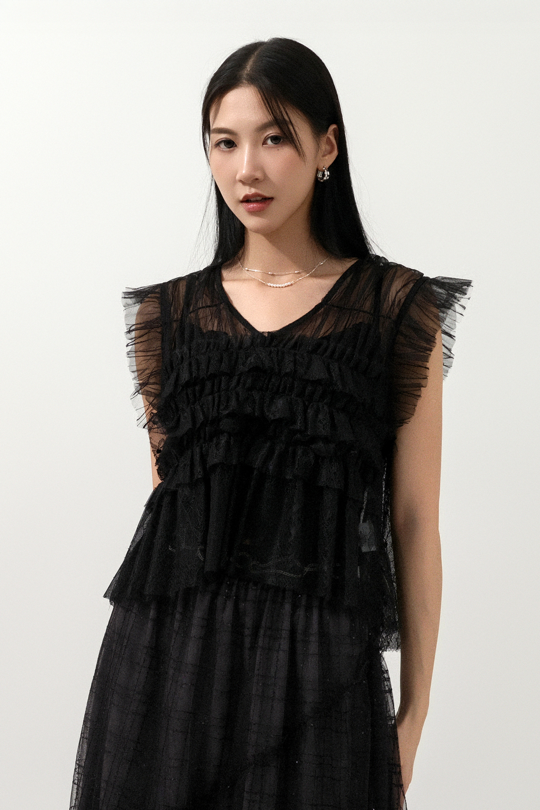 網紗蕾絲層層荷葉背心 (現貨款式）