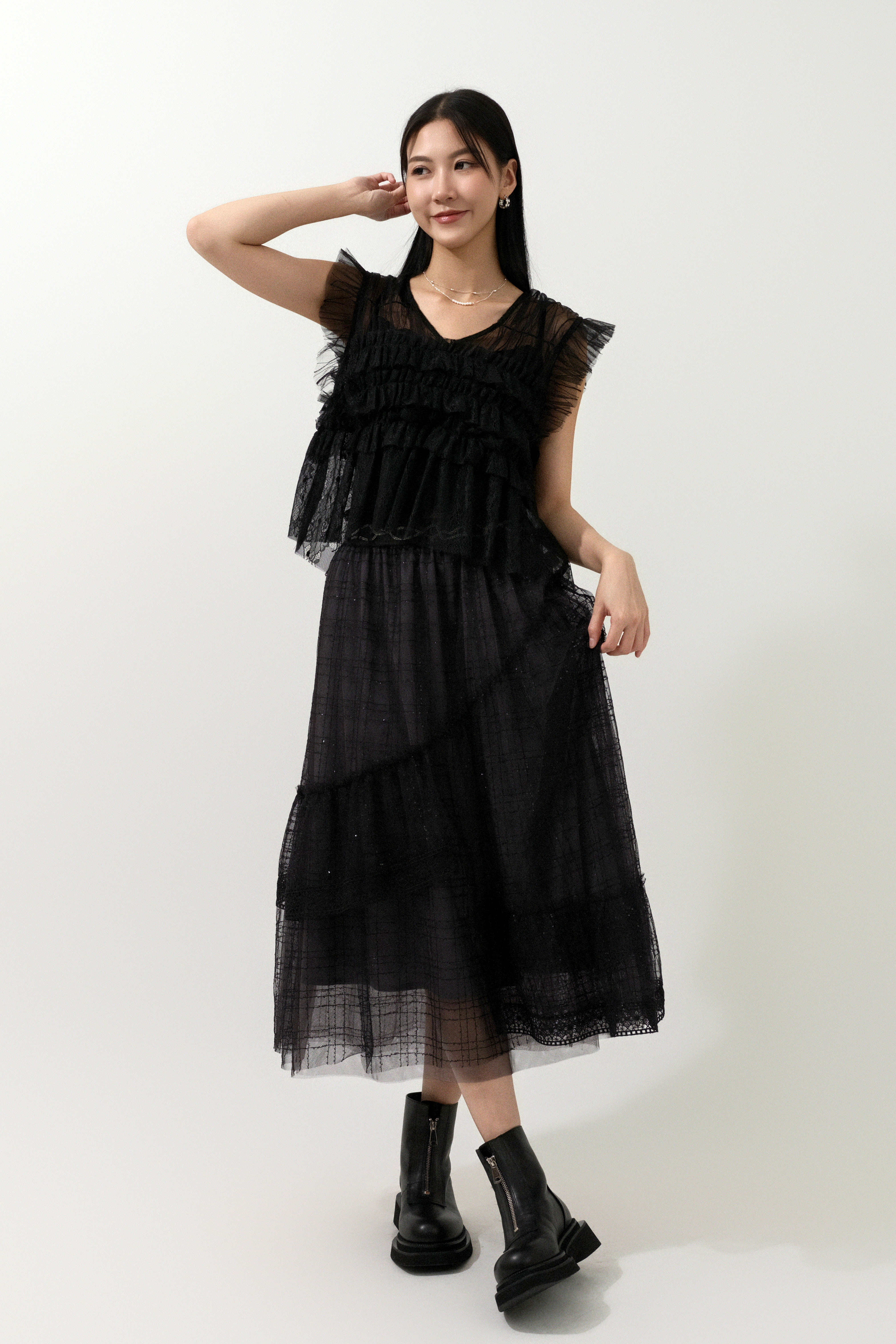 網紗蕾絲層層荷葉背心 (現貨款式）