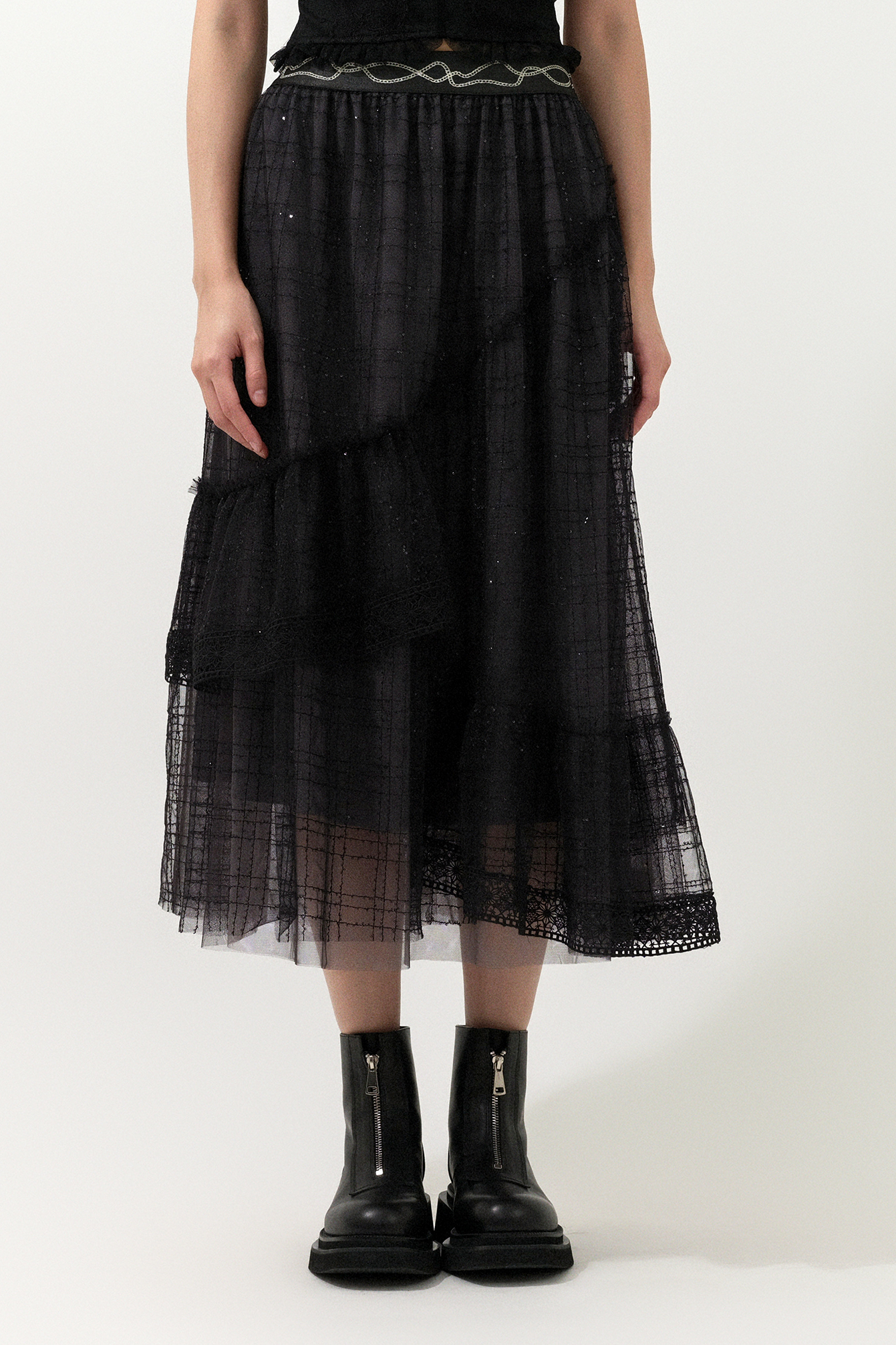 不規則層層珠片網紗裙（現貨款式）