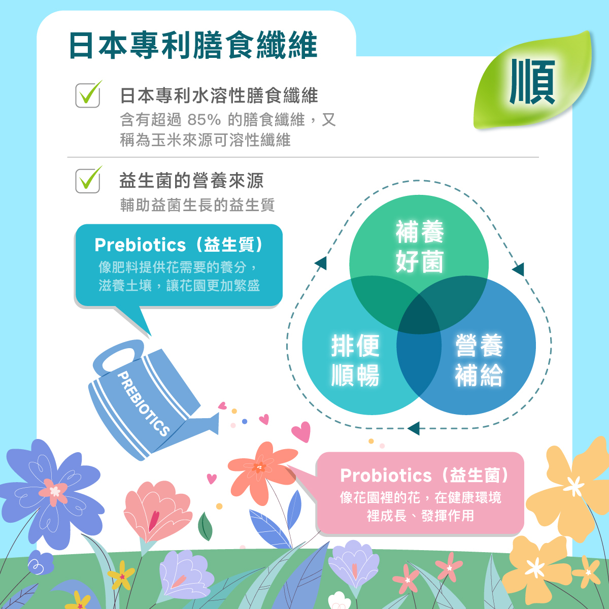 日本專利膳食纖維. 85% .膳食纖維.玉米來源可溶性纖維.益生菌.營養來源.益生質.養分.補養好菌.營養補給.排便順暢