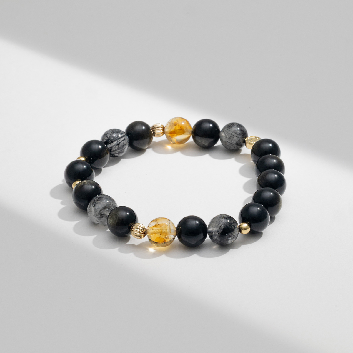 夜闌 | ゴールデンオブシディアン、ブラックルチルクォーツ、シトリン