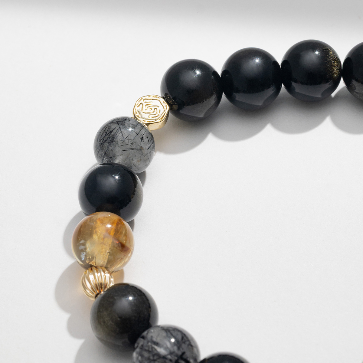 夜闌 | ゴールデンオブシディアン、ブラックルチルクォーツ、シトリン