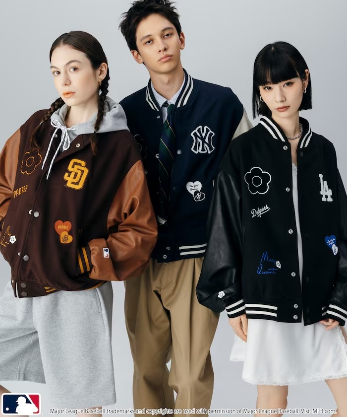 【日本限定】 MLB x MARY QUANT 別注限定款 拼皮棒球外套
