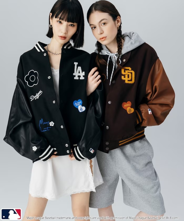 【日本限定】 MLB x MARY QUANT 別注限定款 拼皮棒球外套