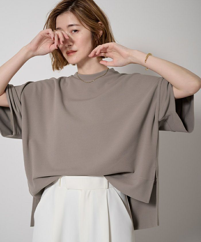 ur’s カットジョーゼットボックスシルエットトップス灰褐S（BGXU1867）